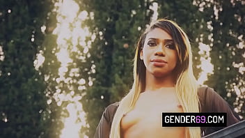 Sexy latina trans babe Natalia La Potra gets anal fucked outdoors