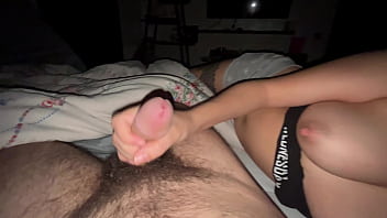 Russian girl with big natural tits and nipples fucks a small hairy dick and gets creampied