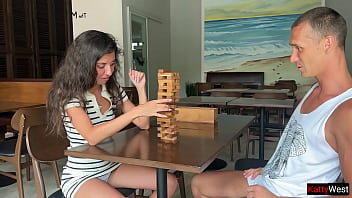 Stepsister lost her ass in a Jenga game and got fucked in Anal