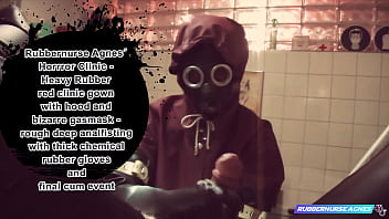 Rubbernurse Agnes - Heavy Rubber red clinic gown with hood and bizarre gasmask - rough elbowdeep analfisting with thick chemical rubber gloves and final cum event