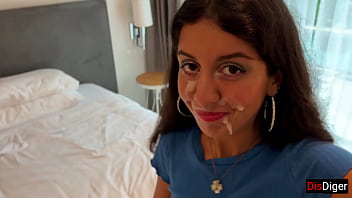 Step sister lost the game and had to go outside with cum on her face - Cumwalk