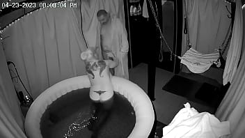 Wife swallows lover in the hot tub!
