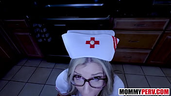 Step mom put on a nurse uniform & fucked step son