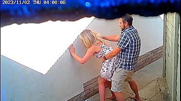 Daring couple caught fucking in public on cctv camera