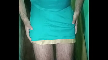 Indian Gay Crossdresser Gaurisissy in blue Salwar Suit pressing his boobs and fingering in his ass