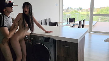 The washing machine gets stuck and it helps and teaches her how to wash clothes, beautiful sexy woman body washing