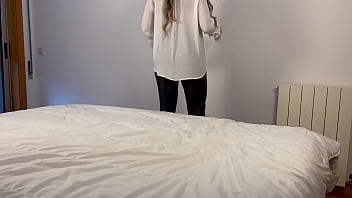 Stepsister caught ? with a plug in the ASS, hard fuck Doggystyle, blowjob leather pants