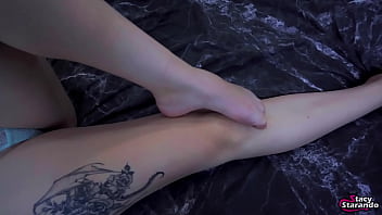 Foot Fetish And Blowjob. I Let a Guy Cum On My Legs In Stockings! - POV HOMEMADE PART ONE
