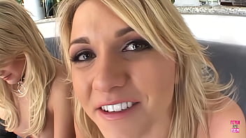 Two blondes play with sex toys until getting banged in turns by a horny guy