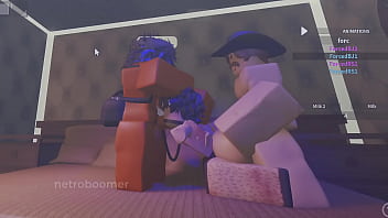 ROBLOX: Slutty femboy gets face fucked and gang banged by two big cocks