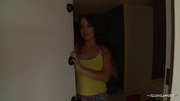 As the brunette walks the cameraman into her home, she hurryingly strips to excite her man into drilling her insides.