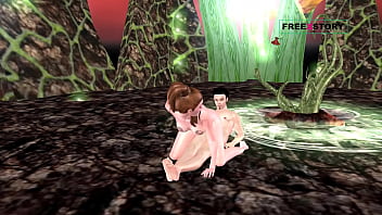 Анимированное 3D порно видео, где симпатичная девушка скачет на члене мужчины в позе обратной наездницы