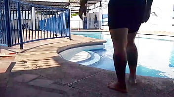 I convinced a chubby housewife to let me fuck her in the public pool, this busty slut lets me stick my dick in her in the pool