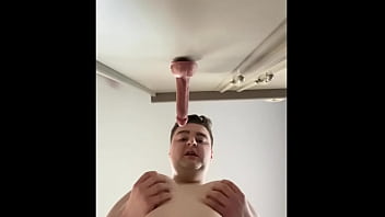 Gay chubby 21 y/o guy in a jockstrap sucks his dildo and fucks his asshole in several positions
