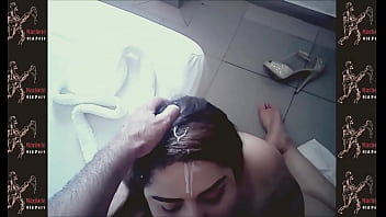 Super busty kneels and receives my cum on her face, she sucks it and I fuck her in missionary with her face and tits covered
