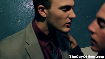 Gay office hunk drooling all over cock
